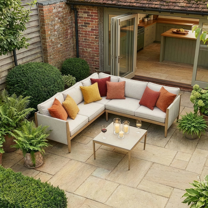 Burford Small Aluminium Corner Sofa Set with Square Coffee Table - Almond