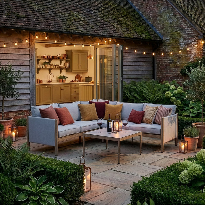 Burford Small Aluminium Corner Sofa Set with Square Coffee Table - Almond