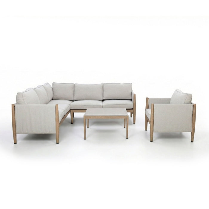 Burford Small Aluminium Corner Sofa Set with Square Coffee Table & Armchair - Almond