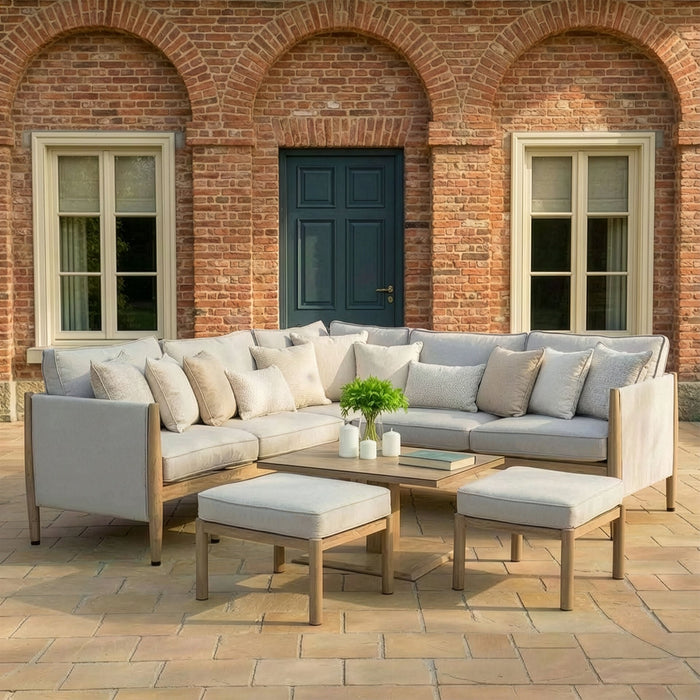 Burford Small Aluminium Corner Dining Set with Square Rising Table - Almond