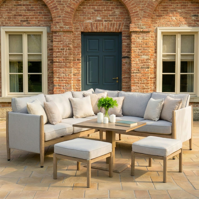 Burford Small Aluminium Corner Dining Set with Square Rising Table - Almond