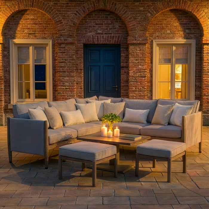 Burford Small Aluminium Corner Dining Set with Square Rising Table - Almond