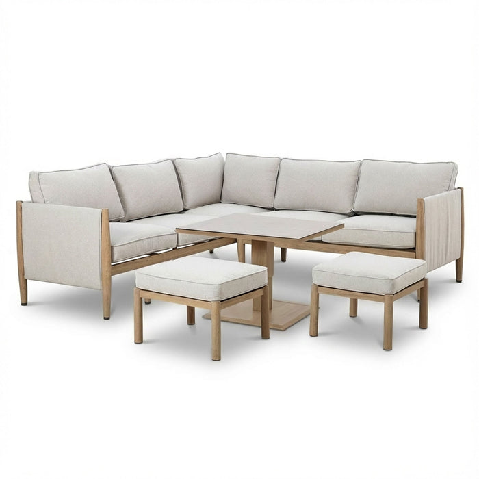Burford Small Aluminium Corner Dining Set with Square Rising Table - Almond