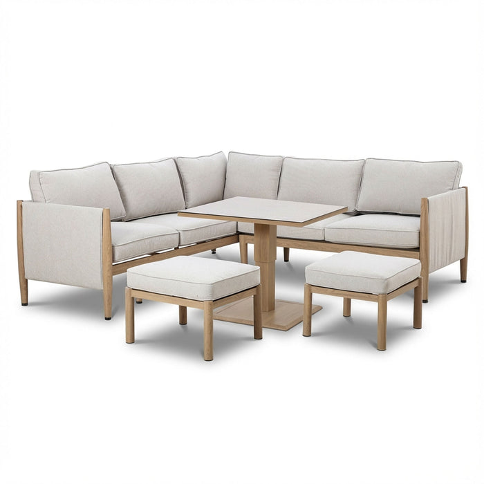 Burford Small Aluminium Corner Dining Set with Square Rising Table - Almond