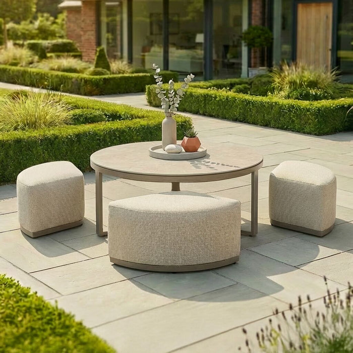 Round Coffee Table with 3 Footstools