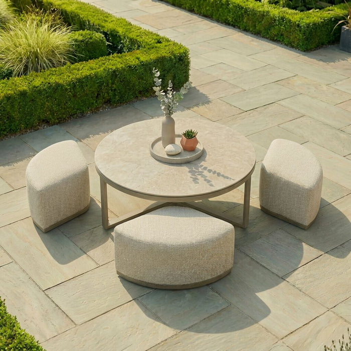 Round Coffee Table with 3 Footstools