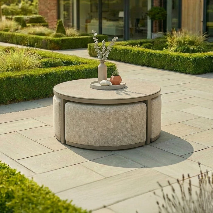 Round Coffee Table with 3 Footstools