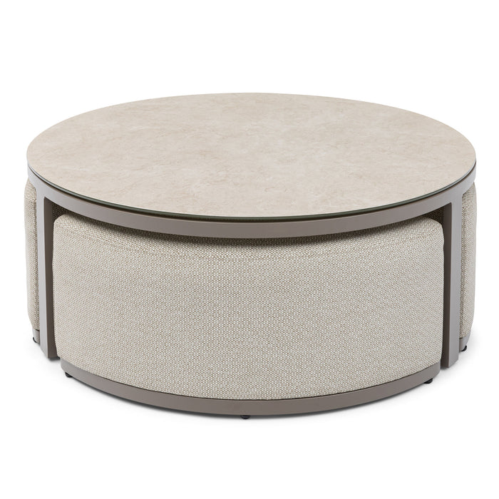 Round Coffee Table with 3 Footstools