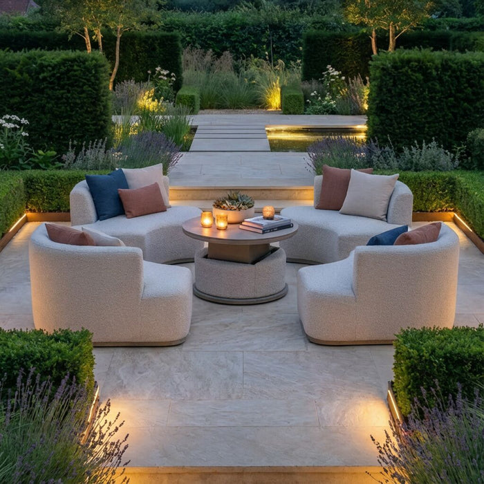Outdoor Fabric Snug Lifestyle Suite with Rising Table - Latte