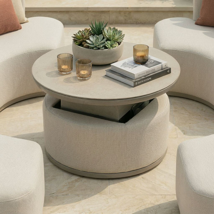 Outdoor Fabric Snug Lifestyle Suite with Rising Table - Latte