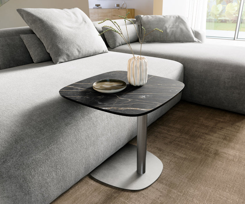 Side Table Aurora 50x50cm Ceramic Noir Desir Brown Metal Frame Silver