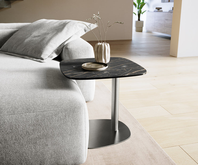 Side Table Aurora 50x50cm Ceramic Noir Desir Brown Metal Frame Silver