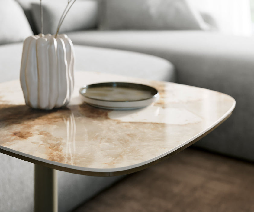 Side Table Aurora 50x50cm Ceramic Minas Melange Beige Metal Frame Titanium
