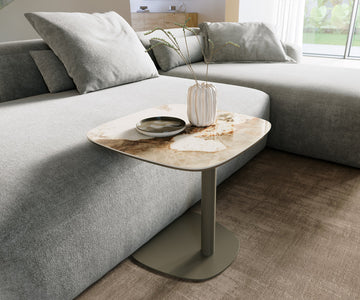 Side Table Aurora 50x50cm Ceramic Minas Melange Beige Metal Frame Titanium