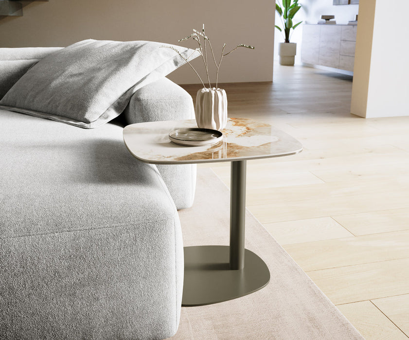 Side Table Aurora 50x50cm Ceramic Minas Melange Beige Metal Frame Titanium