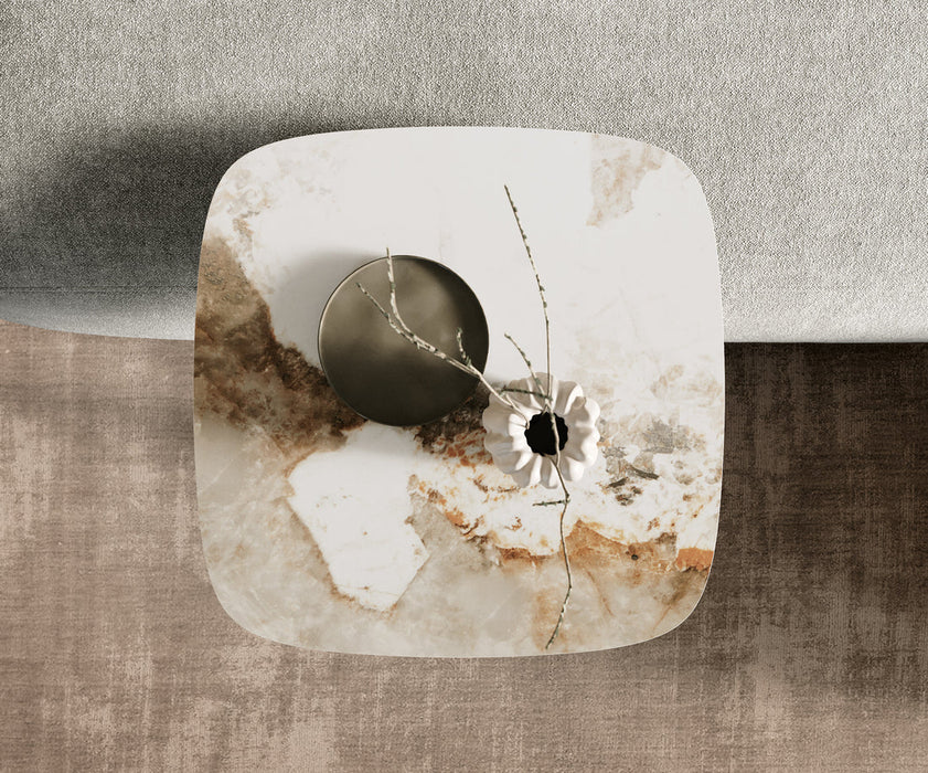 Side Table Aurora 50x50cm Ceramic Minas Melange Beige Metal Frame Titanium