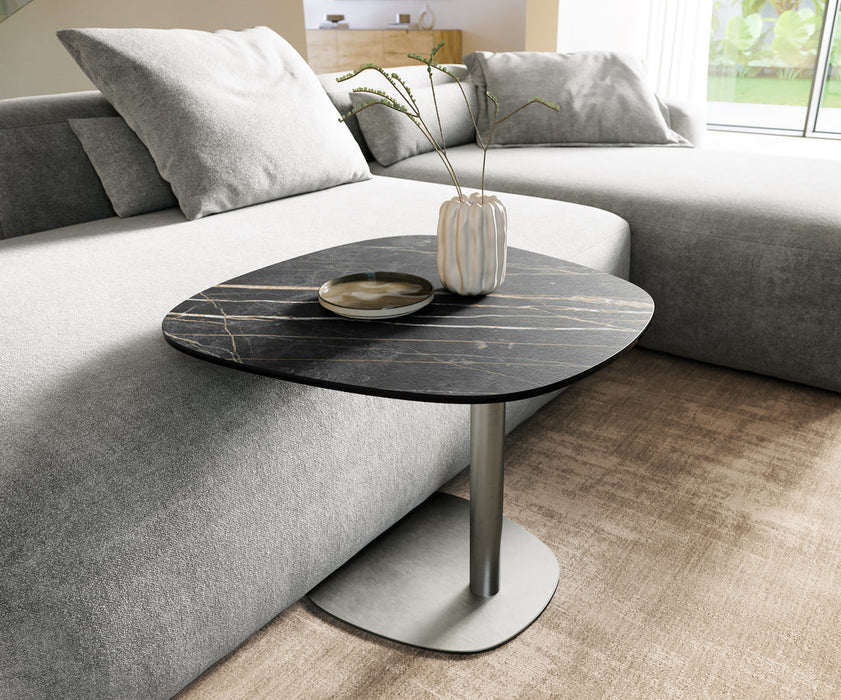 Side Table Aurora 60x60cm Ceramic Noir Desir Brown Metal Frame Silver