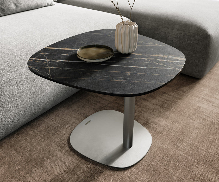 Side Table Aurora 60x60cm Ceramic Noir Desir Brown Metal Frame Silver