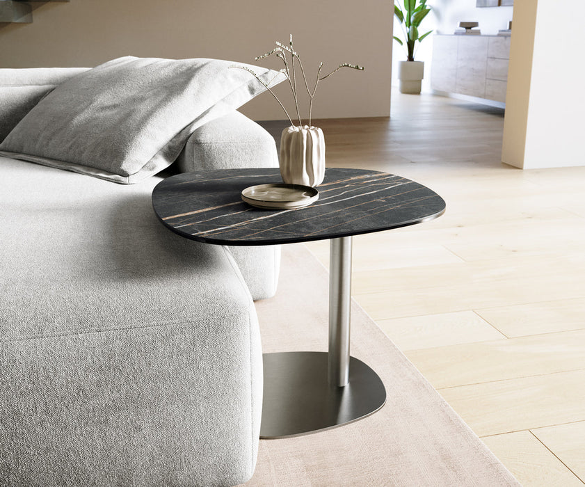 Side Table Aurora 60x60cm Ceramic Noir Desir Brown Metal Frame Silver