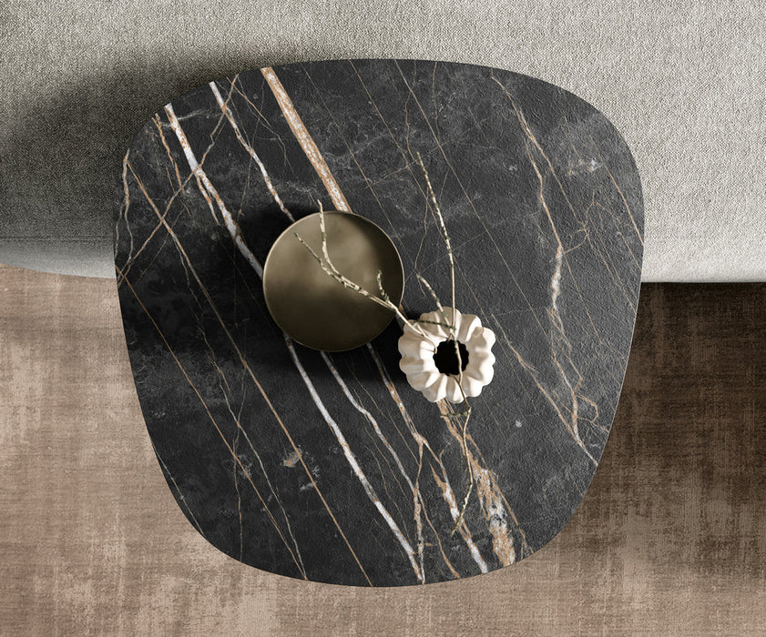 Side Table Aurora 60x60cm Ceramic Noir Desir Brown Metal Frame Silver