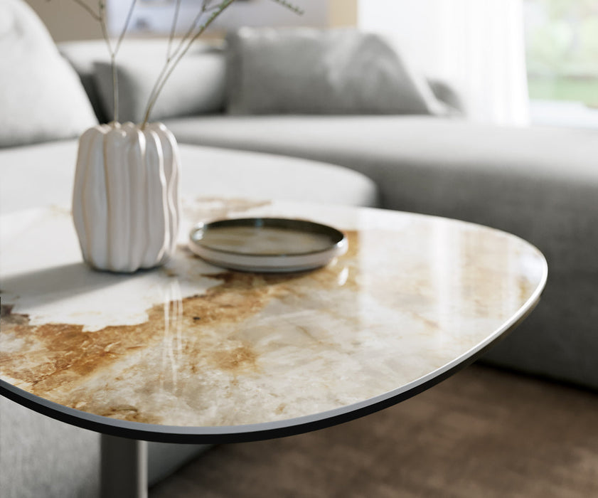 Side Table Aurora 60x60cm Ceramic Minas Melange Beige Metal Frame Titanium