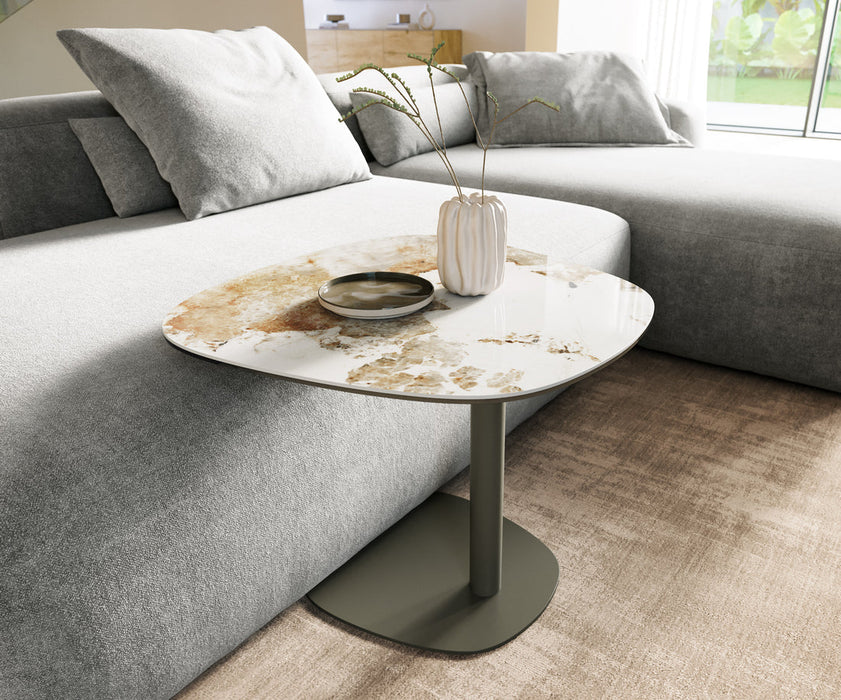 Side Table Aurora 60x60cm Ceramic Minas Melange Beige Metal Frame Titanium