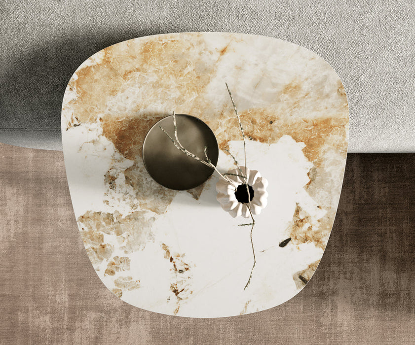 Side Table Aurora 60x60cm Ceramic Minas Melange Beige Metal Frame Titanium