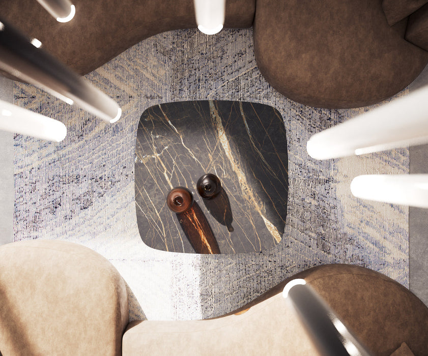 Boat Coffee Table Aurora 90x90cm Ceramic Noir Desir Brown Parabi Frame Stainless Steel Silver