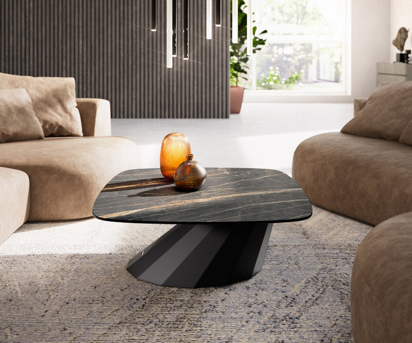 Boat Coffee Table Aurora 90x90cm Ceramic Noir Desir Brown Parabi Frame Metal Black
