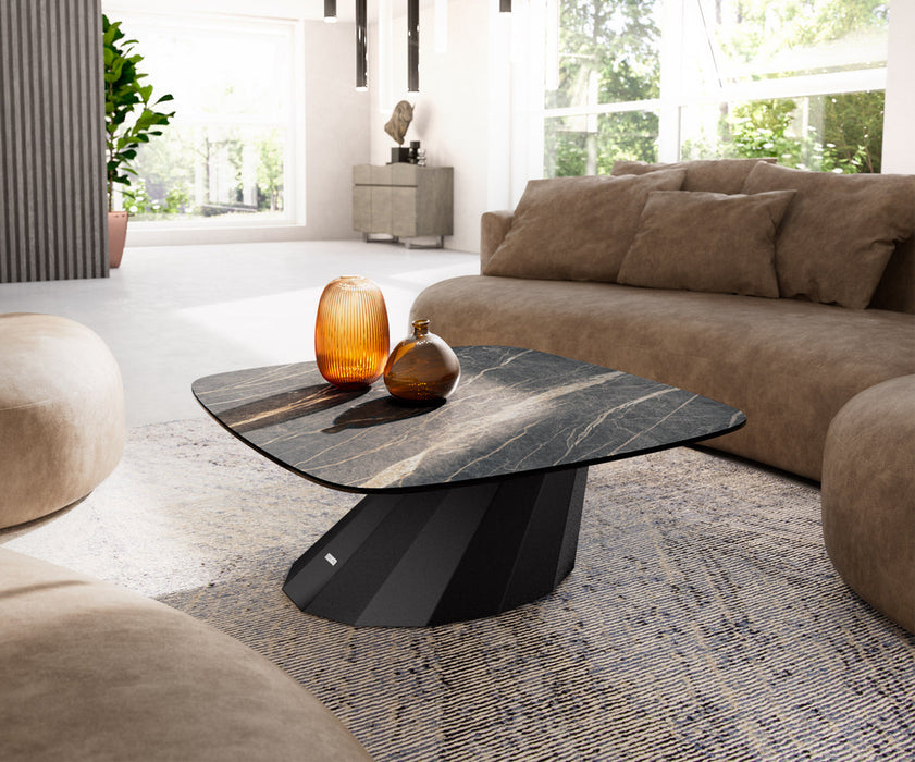 Boat Coffee Table Aurora 90x90cm Ceramic Noir Desir Brown Parabi Frame Metal Black