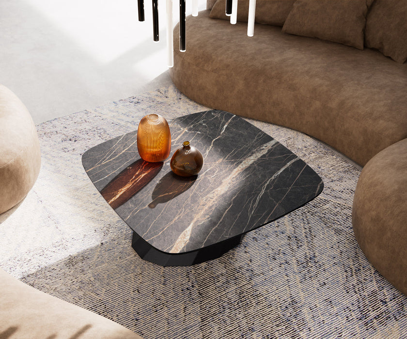 Boat Coffee Table Aurora 90x90cm Ceramic Noir Desir Brown Parabi Frame Metal Black