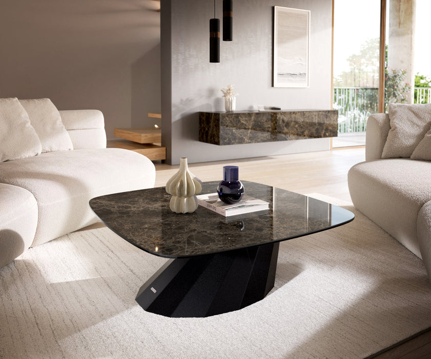 Boat Coffee Table Aurora 90x90cm Ceramic Emperador Extra Lucidato Parabi Frame Metal Black