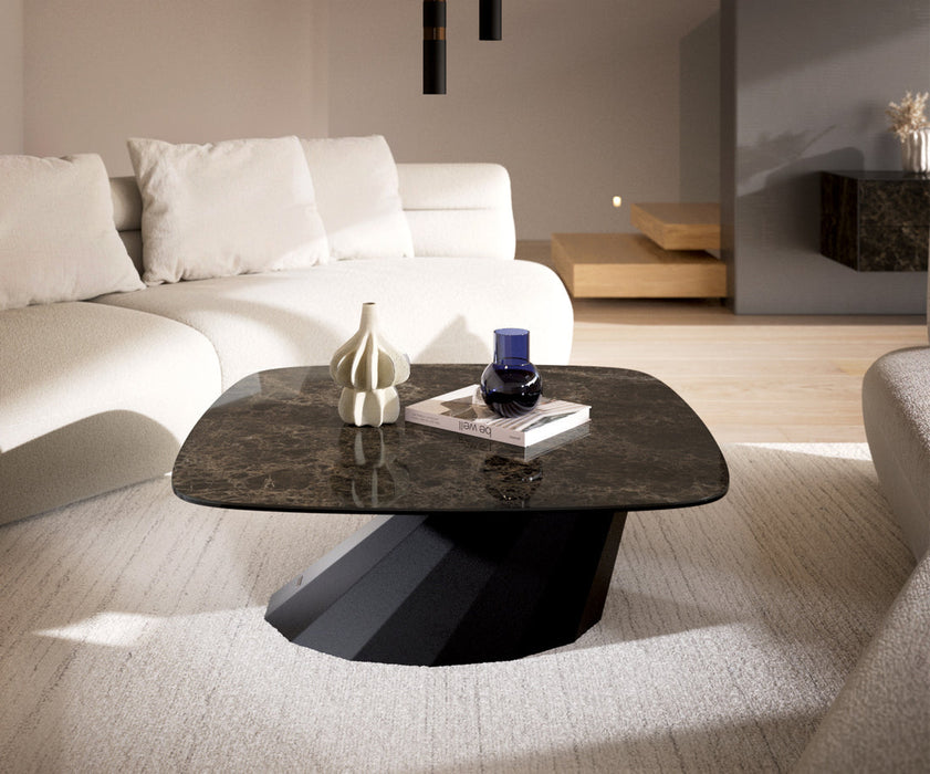 Boat Coffee Table Aurora 90x90cm Ceramic Emperador Extra Lucidato Parabi Frame Metal Black