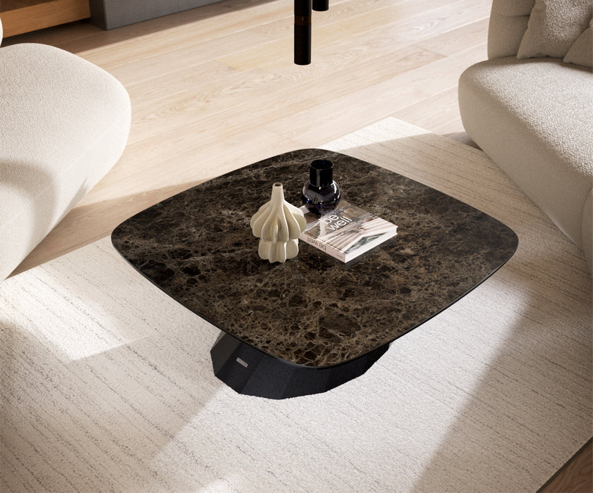 Boat Coffee Table Aurora 90x90cm Ceramic Emperador Extra Lucidato Parabi Frame Metal Black