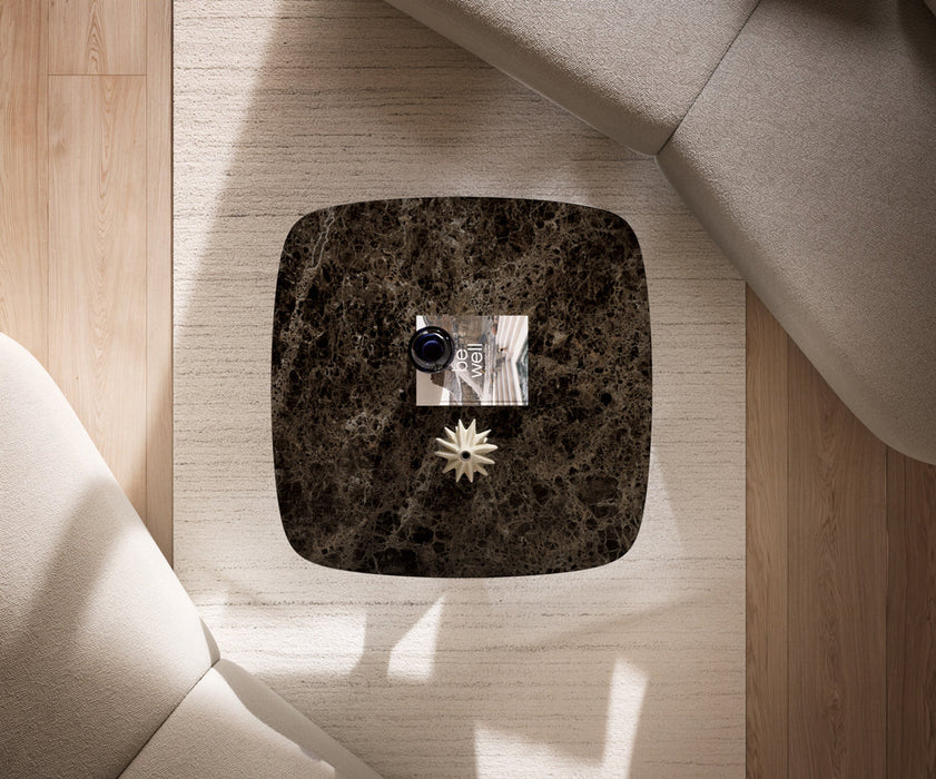 Boat Coffee Table Aurora 90x90cm Ceramic Emperador Extra Lucidato Parabi Frame Metal Black
