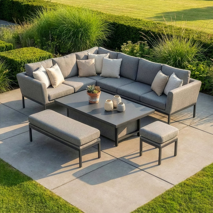 Outdoor Fabric Pulse Rectangular Corner Dining Set with Rising Table