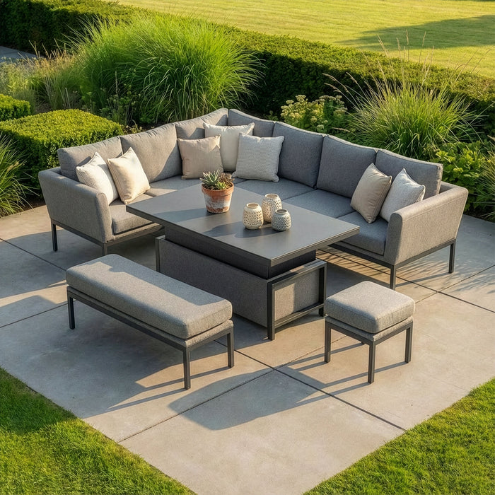 Outdoor Fabric Pulse Rectangular Corner Dining Set with Rising Table