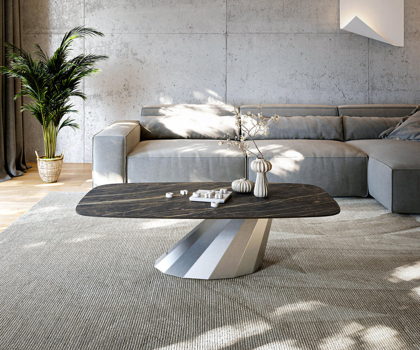 Boat Coffee Table Aurora 140x80cm Ceramic Noir Desir Brown Parabi Frame Stainless Steel Silver