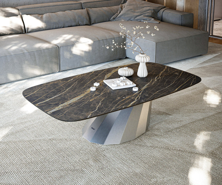 Boat Coffee Table Aurora 140x80cm Ceramic Noir Desir Brown Parabi Frame Stainless Steel Silver