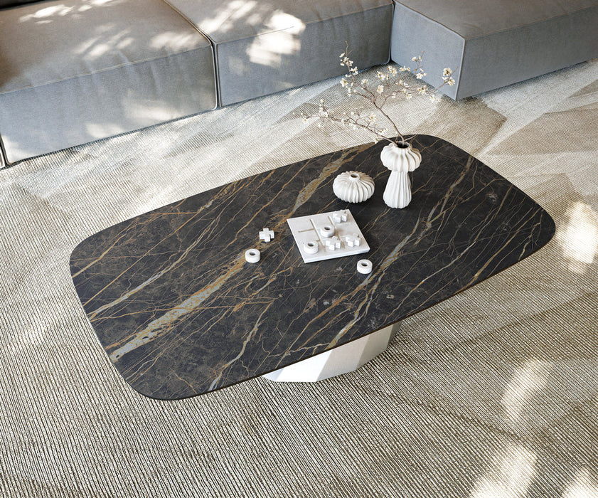 Boat Coffee Table Aurora 140x80cm Ceramic Noir Desir Brown Parabi Frame Stainless Steel Silver