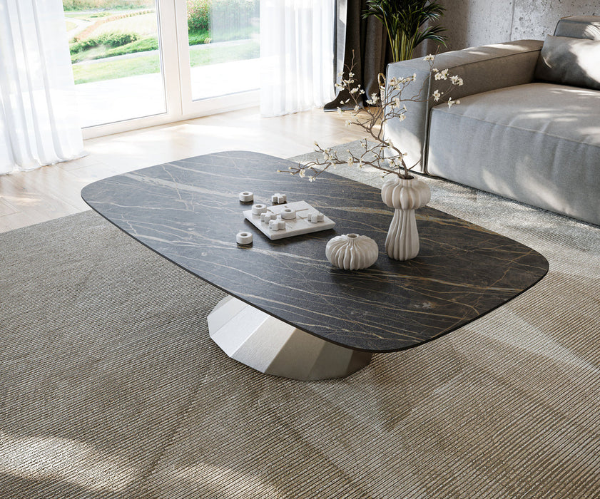 Boat Coffee Table Aurora 140x80cm Ceramic Noir Desir Brown Parabi Frame Stainless Steel Silver