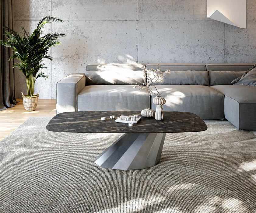 Boat Coffee Table Aurora 140x80cm Ceramic Noir Desir Brown Parabi Frame Metal Silver
