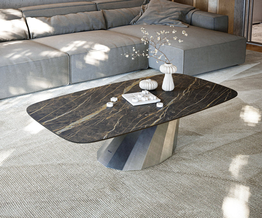 Boat Coffee Table Aurora 140x80cm Ceramic Noir Desir Brown Parabi Frame Metal Silver