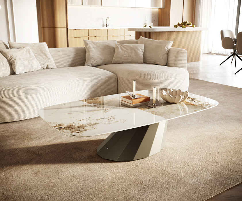 Boat Coffee Table Aurora 140x80cm Ceramic Minas Melange Beige Parabi Frame Metal Titanium
