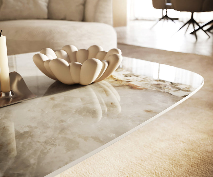 Boat Coffee Table Aurora 140x80cm Ceramic Minas Melange Beige Parabi Frame Metal Titanium