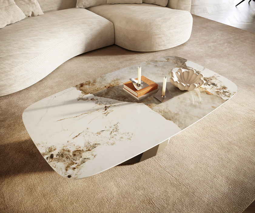 Boat Coffee Table Aurora 140x80cm Ceramic Minas Melange Beige Parabi Frame Metal Titanium