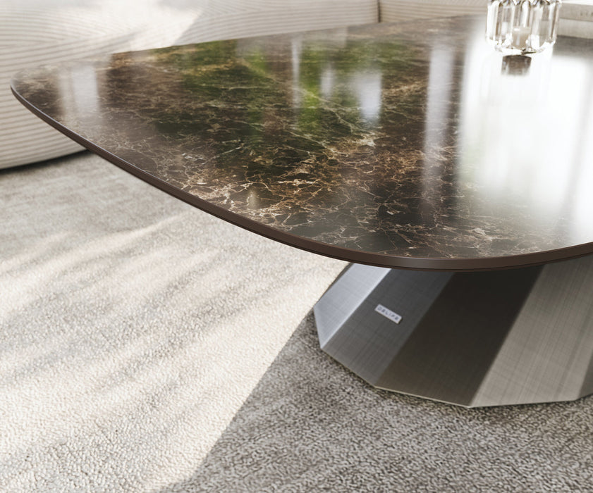 Boat Coffee Table Aurora 140x80cm Ceramic Emperador Extra Lucidato Parabi Frame Metal Silver