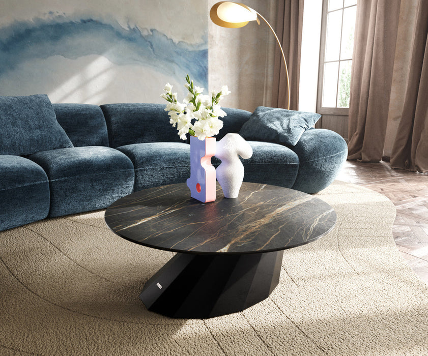Round Coffee Table Aurora 90x90cm Ceramic Noir Desir Brown Parabi Frame Metal Black