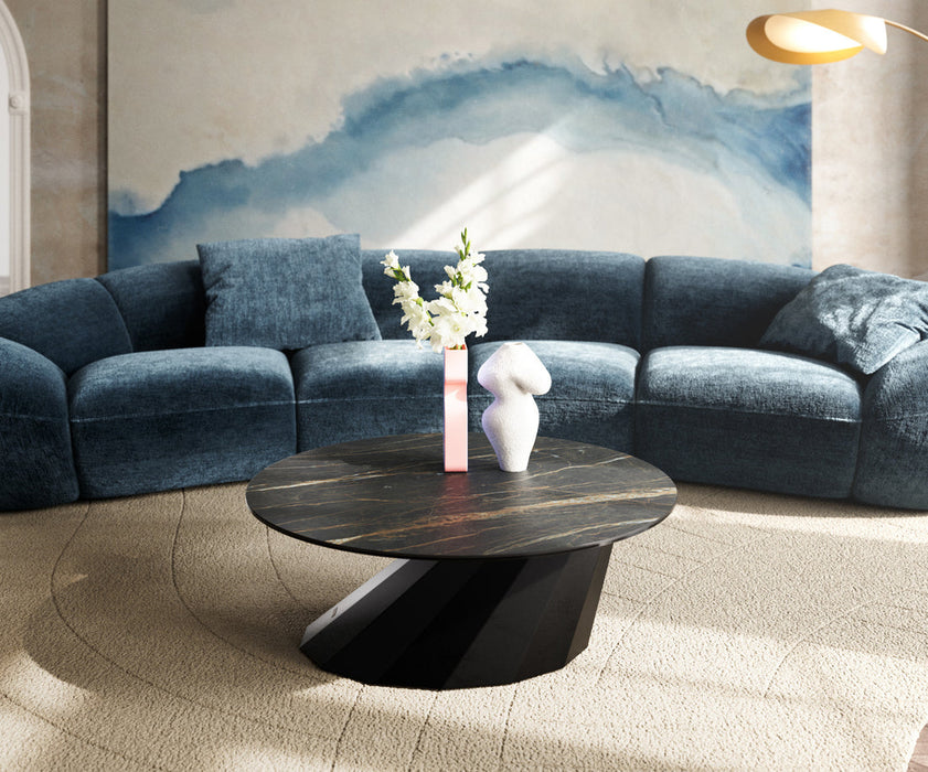 Round Coffee Table Aurora 90x90cm Ceramic Noir Desir Brown Parabi Frame Metal Black