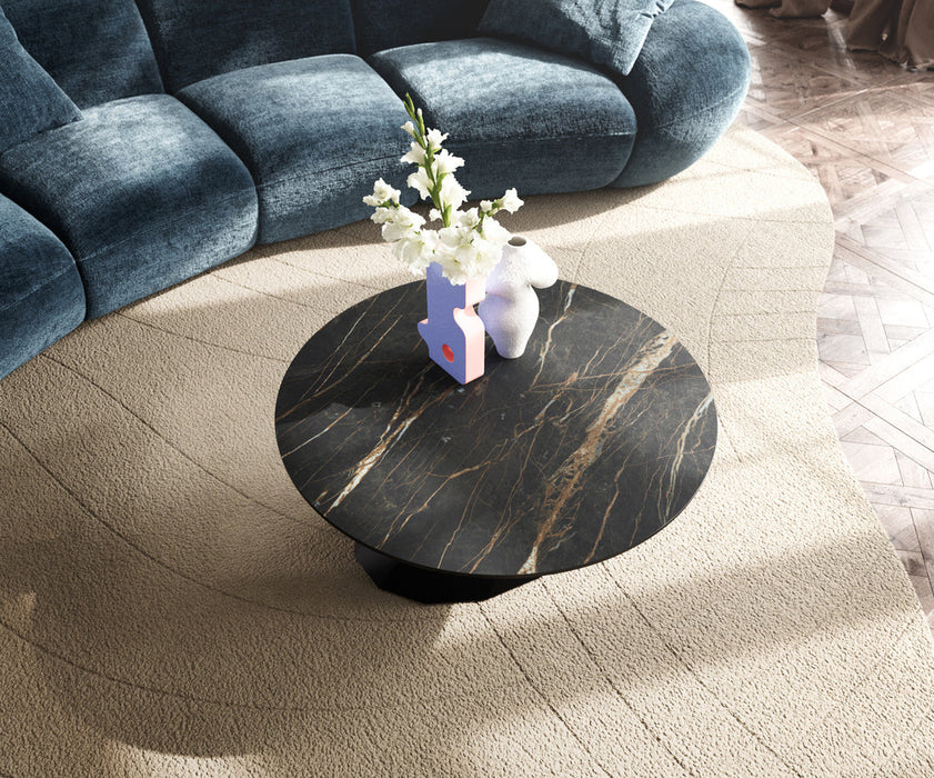 Round Coffee Table Aurora 90x90cm Ceramic Noir Desir Brown Parabi Frame Metal Black